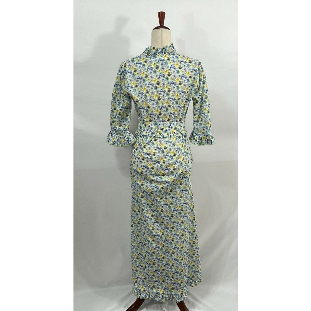 EVI GRINTELA Sz XS Floral Ruffle Edge Belted Cotton Maxi Shirt Dress - Picture 4 of 8